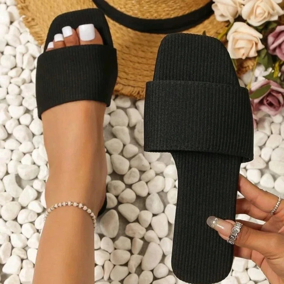 Women Minimalist Single Band Slide Sandals, Fabric Elegant Sandals - Picture 1 of 7